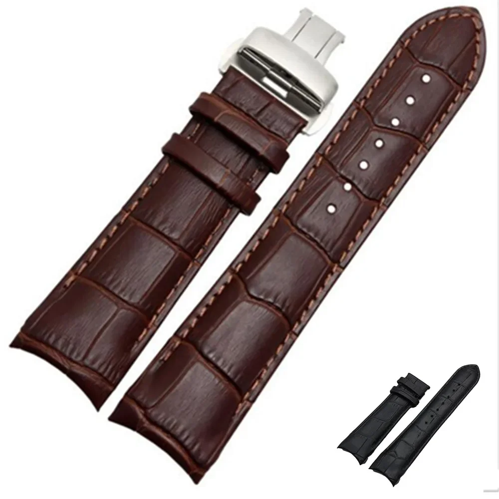 For Couturier T035 Watch Band Steel Buckle Strap Wrist Bracelet Black Curved End Genuine Leather Watchband 22mm 23mm 24mm