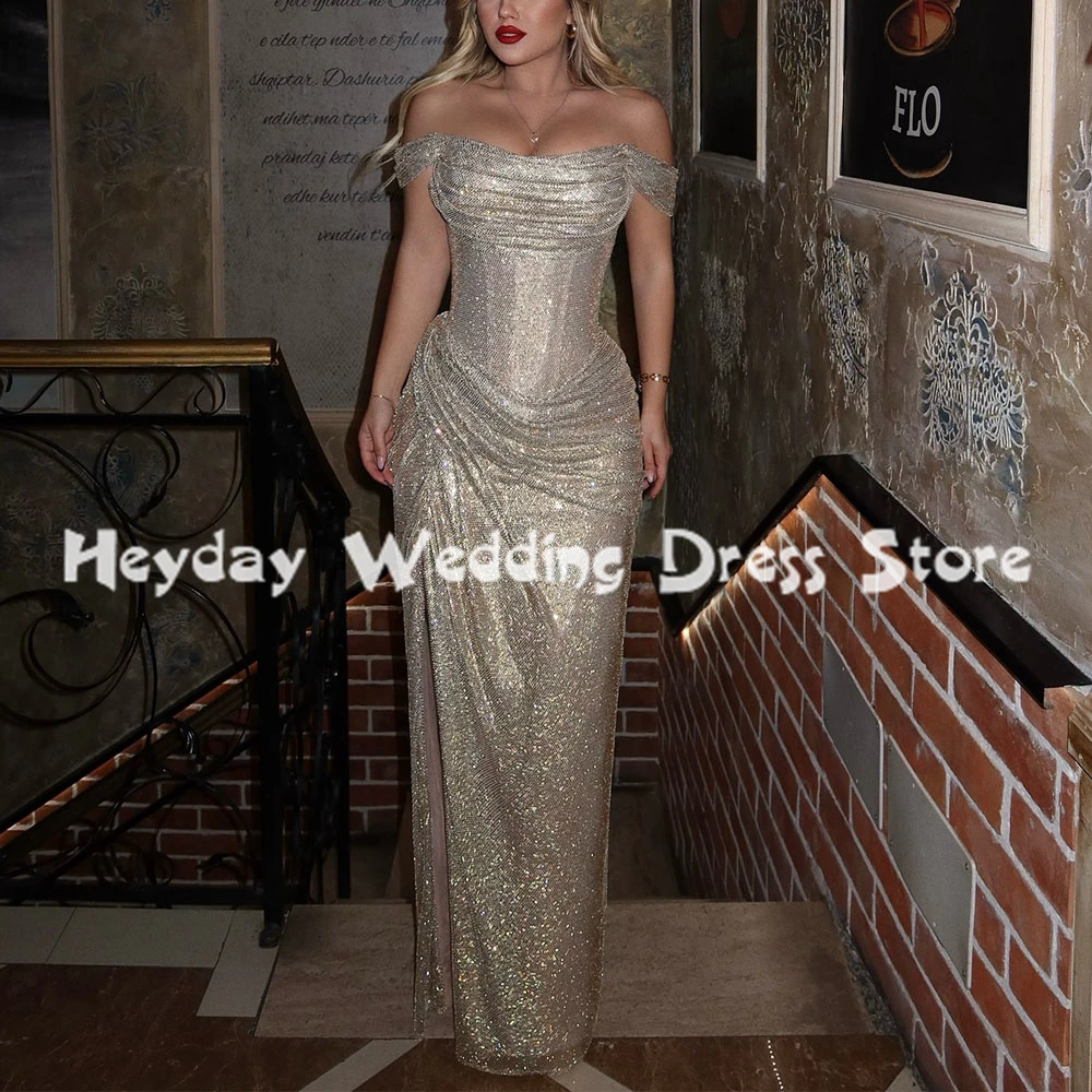 

Heyday женские блестящие вечерние платья с вырезом лодочкой на заказ и короткими рукавами длиной до пола, элегантные вечерние платья 2025