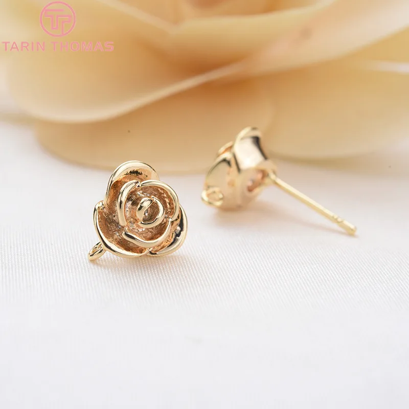 (2221)10PCS 12MM 24K Gold Color Plated Flower Stud Earring Jewerly Making Diy Jewelry Findings Accessories