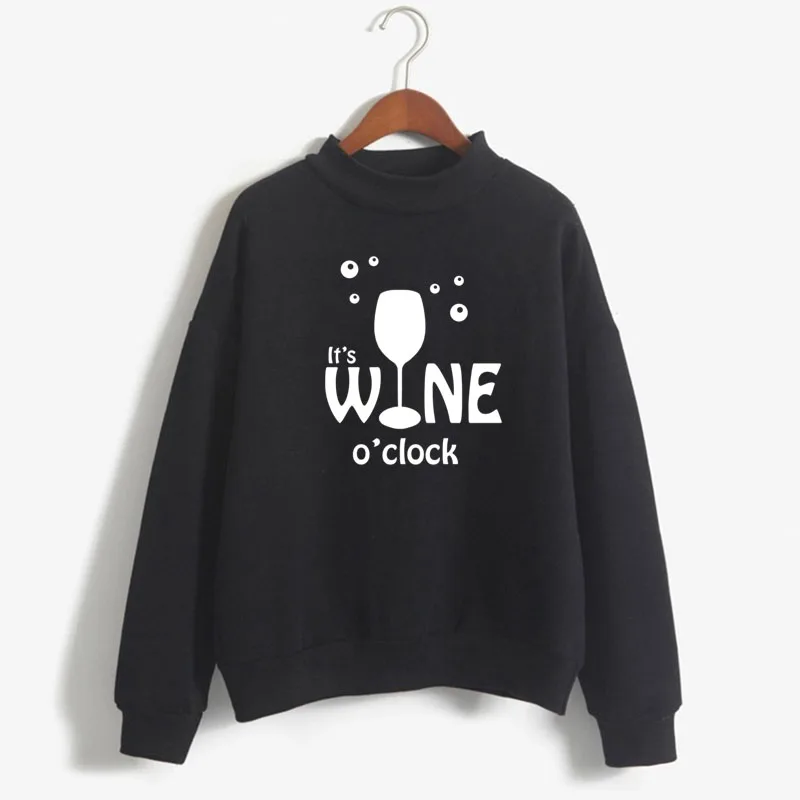 

IT'S WINE O'CLOCK Print Woman Sweatshirt Sweet Korean O-neck Knitted Pullover Thick Autumn Winter Candy Color Loose Girl Clothes