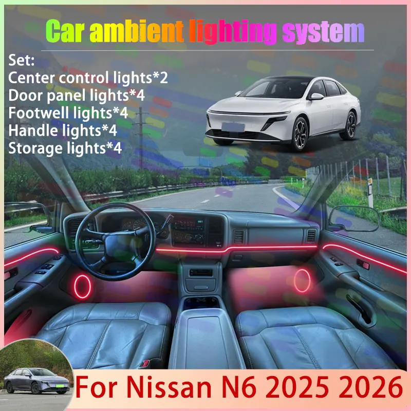 

For Nissan N6 2025 2026 2/18 in 1 Car Atmosphere Light Lamp RGB Shade Ensemble Streamer Atmosphere Set Auto Accessories Parts