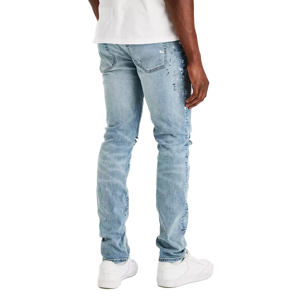 2022 Fashion Speckled Gray Hole Cotton Elastic Slim Fit Mens Jeans Size 29-36 Pantalones Hombre Ripped Jeans