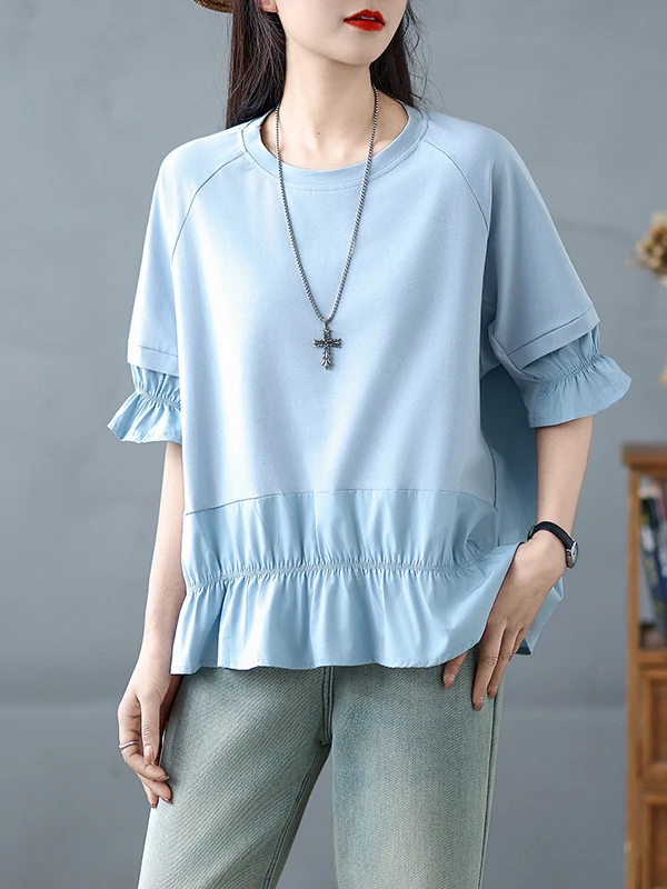 

Милая повседневная футболка ort Sve round Ne в стиле пэчворк, однотонный женский топ больших размеров, летний удобный свободный крой irt