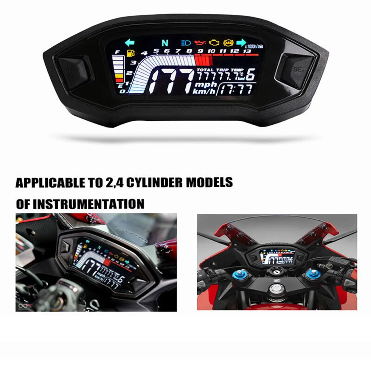 Motorcycle LCD Digital Odometer LED Speedometer Universal for 2, 4 Cylinder Model