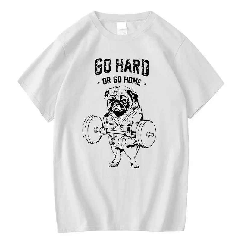 

Summer men's 100% cotton Pug lifestyle T-shirt, fashionable Go Home Or Go Hard printed top, casual short-sleeved shirt
