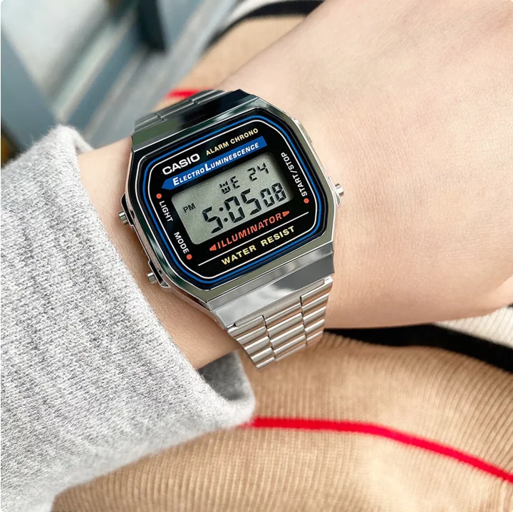 Reloj Digital Cuadrado Retro CASIO A168 | Reloj de cumpleaños plateado/dorado, con retroiluminación y resistente al agua