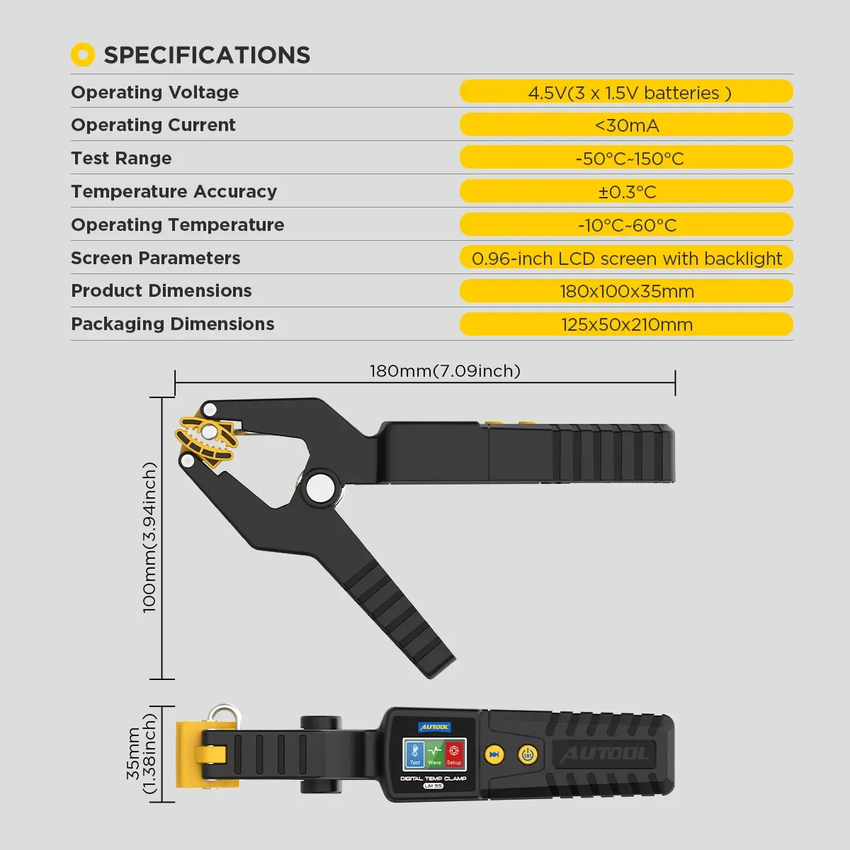

AUTOOL LM55 Surface Temperature Sensor Probe Clamp Meter With Temperature Sensor Diagnostic Tools for car