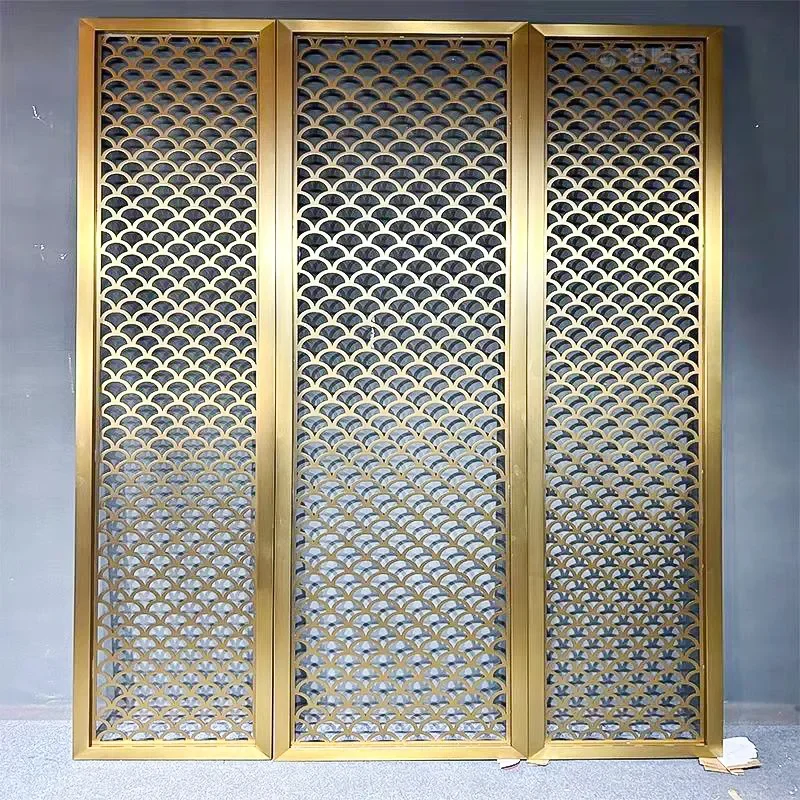 Yellow Titanium Stainless Steel Room Divider Screen for Living Room Entrance Hotel Lobby Modern Partition Decor