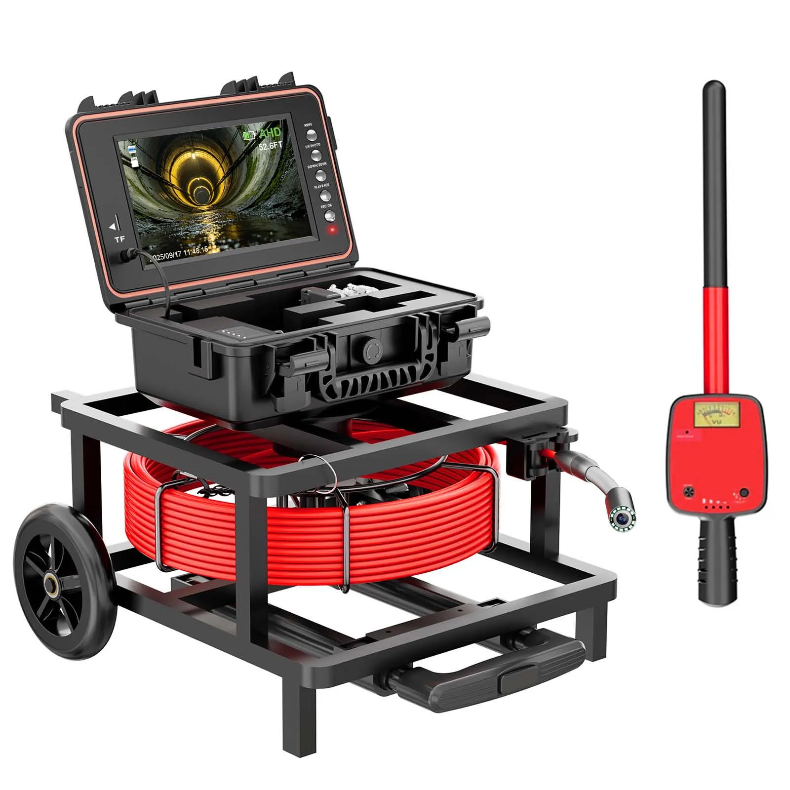 9inch IPS Screen Plumbing Camera 1080P Self-Leveling 32GB DVR Video Pipeline Drain Pipe Inspection Camera with 512Hz Locator
