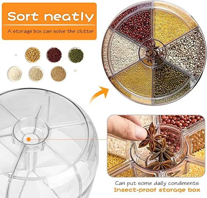 360° Rotating Rice Dispenser Sealed Dry Cereal Grain Bucket Tank Moisture-proof Insectproof Kitchen Food Container Storage Box