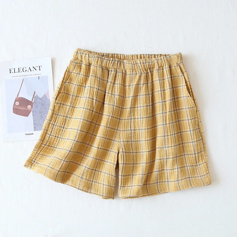 Pijamas informales para hombre y mujer, pantalones cortos de crepé de algodón 100%, color sólido, talla grande, primavera y verano