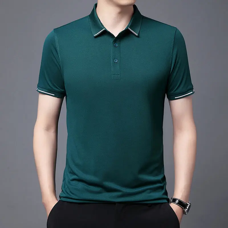 

Fashion Men Short Sleeve Solid Polo Shirts Summer New Quick Dry Breathable Male Clothes Business Daily Casual Lapel Loose Tops