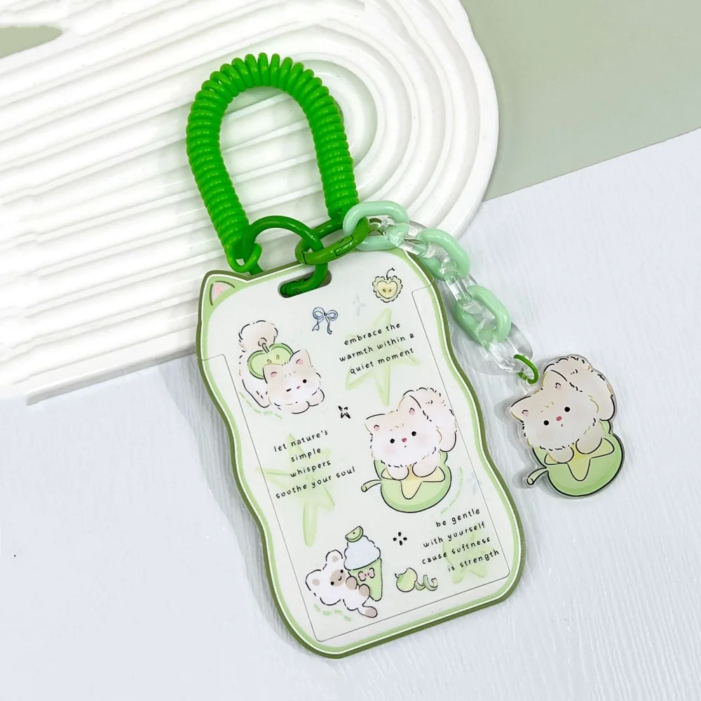 Sarung Kartu Bus Geser dengan Penutup Telinga Kucing, Tempat Kartu Portabel Gantungan Kunci, Sarung Foto Lucu, Tempat Kartu Identitas Pelajar untuk Siswa