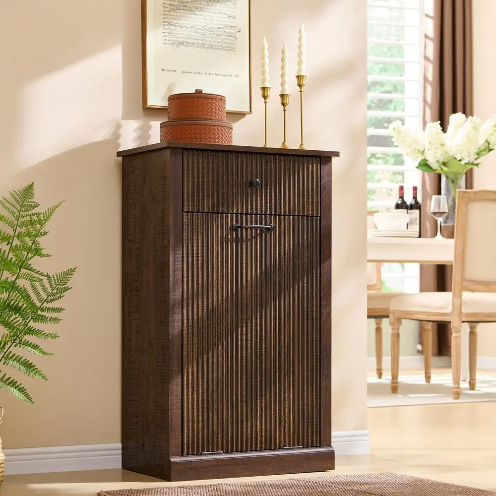 

10 Gallon Wooden Laundry Hamper Cabinet with Storage Basket, Ideal for Kitchen and Living Room, Brown