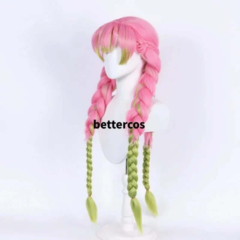 Mitsuri Kanroji Long Pink Green Heat Resistant Hair Authentic Cosplay Wigs + Wig Capc;3.k'6;d.a;