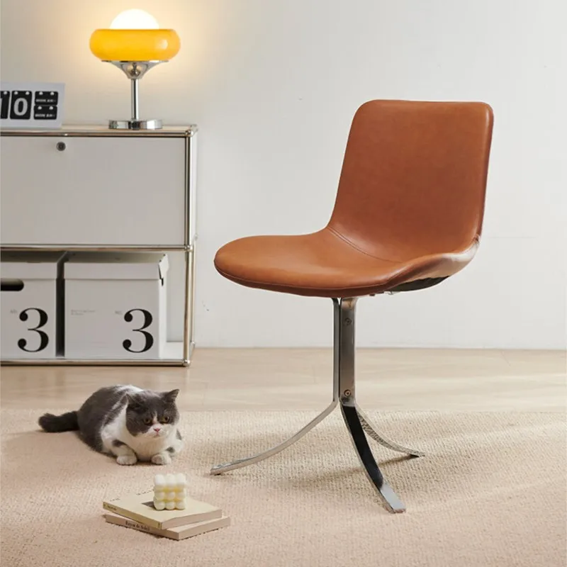 Wax Leather Chair, Medieval Iron Frame Dining Office Chair with Backrest