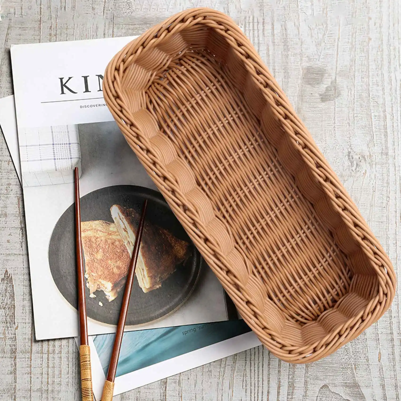 Desktop Cutlery Storage Basket Woven Basket Restaurant Tableware Drain Storage Box Tableware Storage Basket, Brown