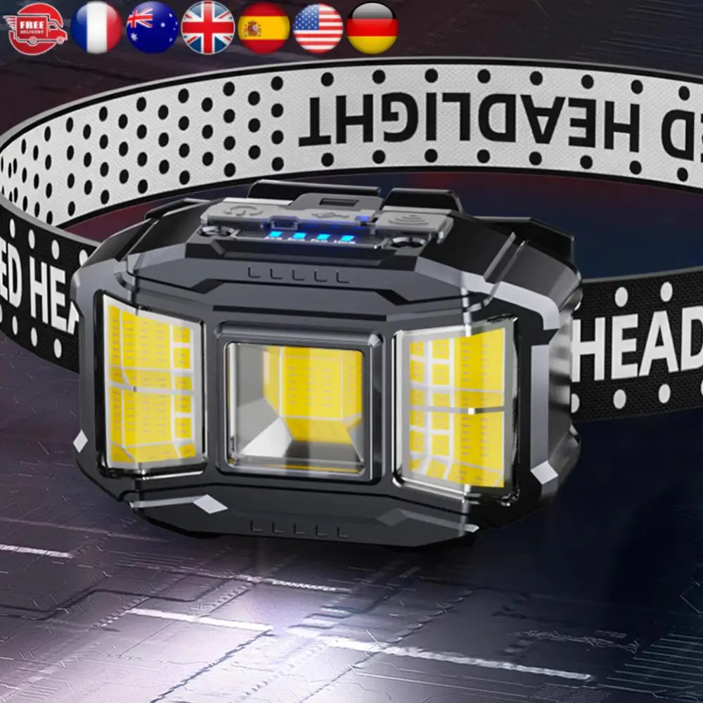 

COB светодиодный датчик движения, уличный налобный фонарь, зарядка через USB, дисплей мощности фары, мощный фонарь для пешего туризма, рыбалки