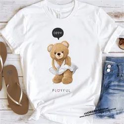 Fashion Graphic T-shirt Women Cute Bear Short-sleeved Clothes Women Print T-shirt Summer 90's Fashion Style Women T-shirt