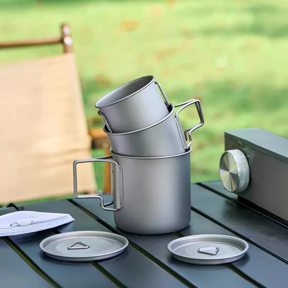 سبائك التيتانيوم كوب ماء خارجي طبقة واحدة قابلة للطي المحمولة التخييم الشواء الشاي القهوة القدح EDC
