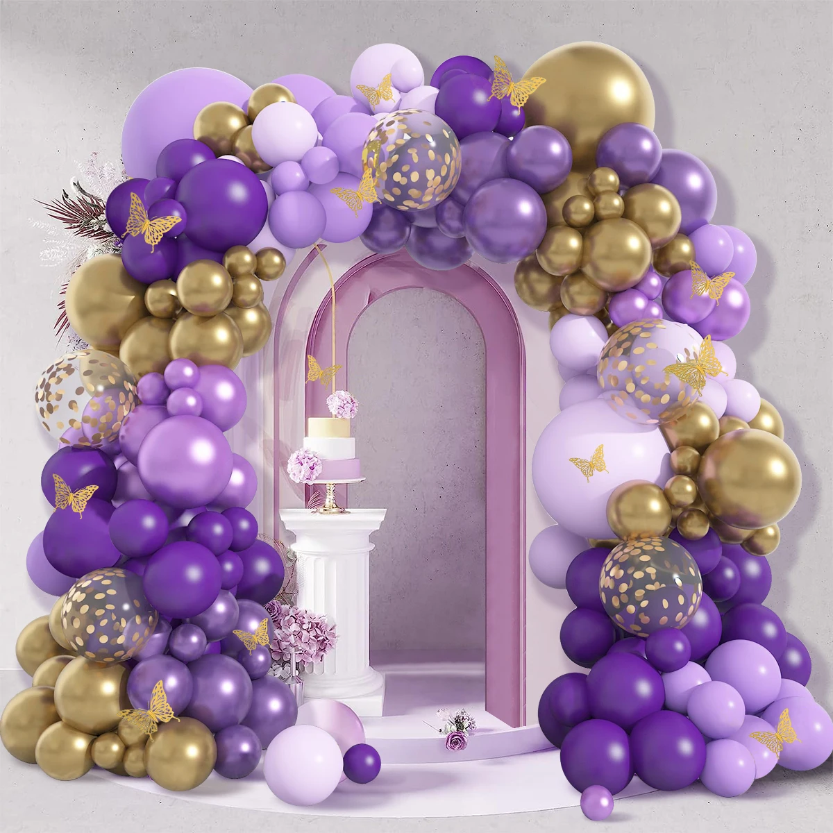 127pcs Gold Purple Latex Balloon Garland Arch Kit Birthday Party Decoration Butterfly Girl Baby Shower Wedding Party Supplies