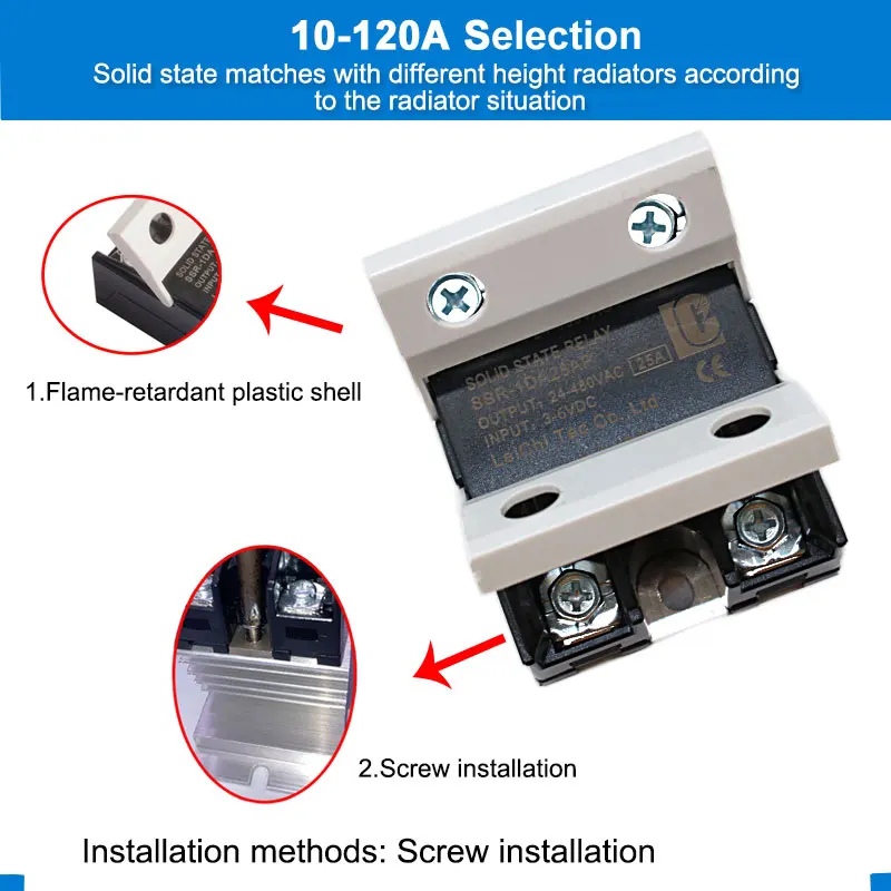 Lctc Ssr Willekeurig Solid State Relais 10a 25a 40a 60a 80a 100a 120a Dc Controle Ac Eenfasecontrole 3-6vdc 24-480vac