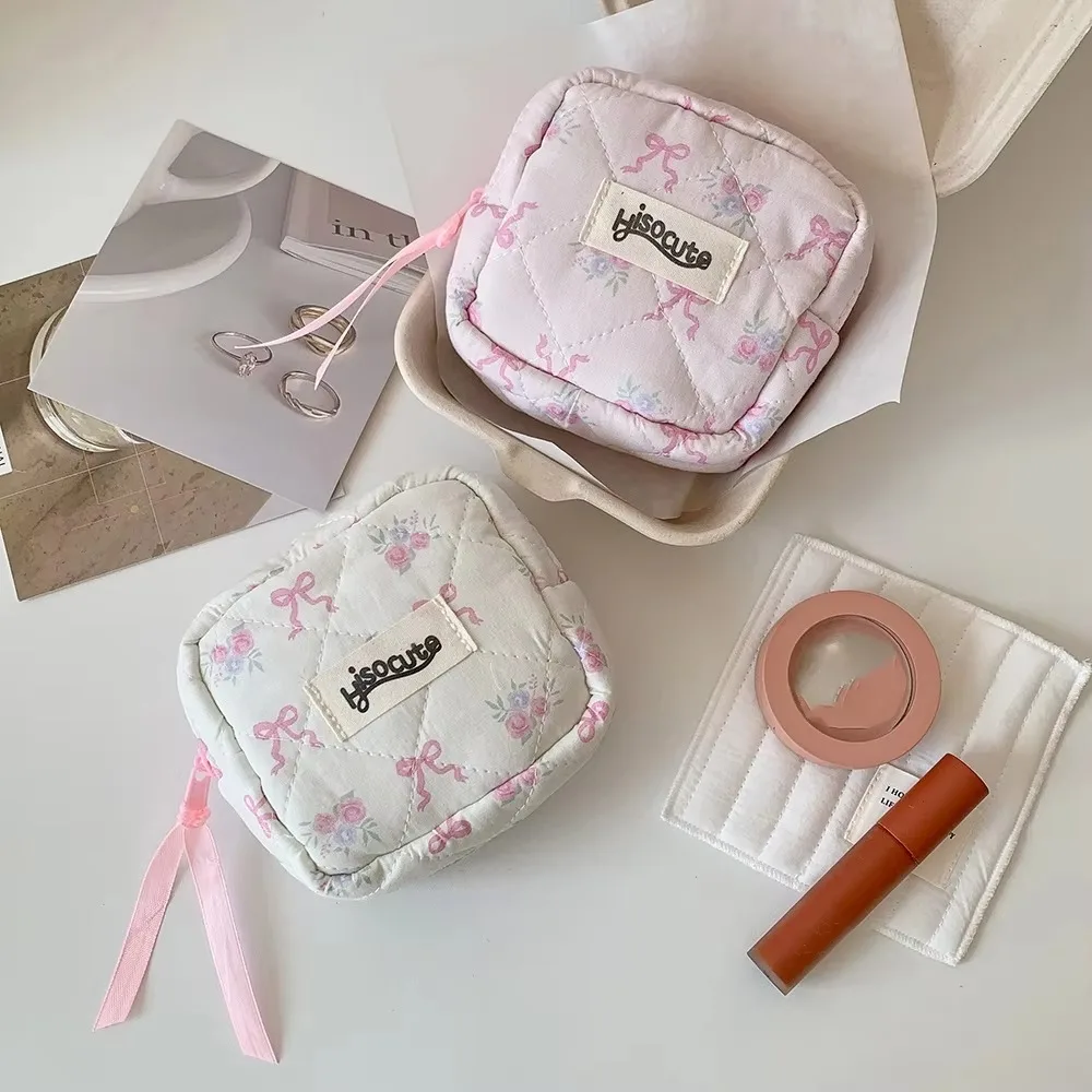 Creative Bowknot Sanitary Pads Bag Data Cables Organizer Multipurpose Napkin Pouch Storage Bag Large Capacity Small Cosmetic Bag