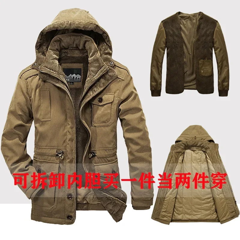 Coats Military Cargo Jacket Windproof Outerwear Mens Men's Long Parka Winter Fashion Jackets Hooded Thicken Fleece Windbreaker