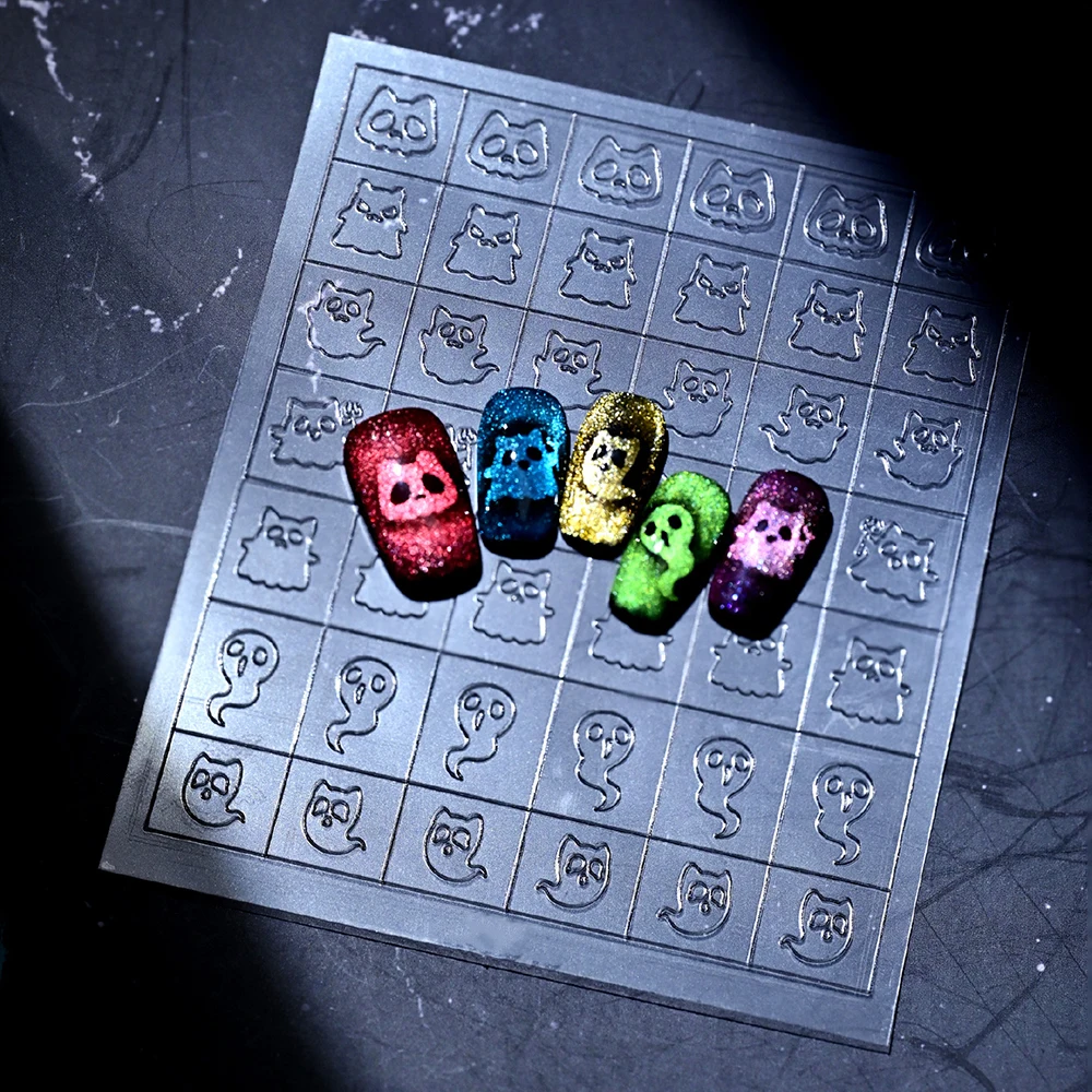 1 Blatt Evil Pumpkin Hollow Grid Nagelschablonen, Abziehbilder, selbstklebende Halloween-Nagelsticker, 8 x 10 cm, Nagelschablonen, Hilfsmittel, D$1 – Detail 2
