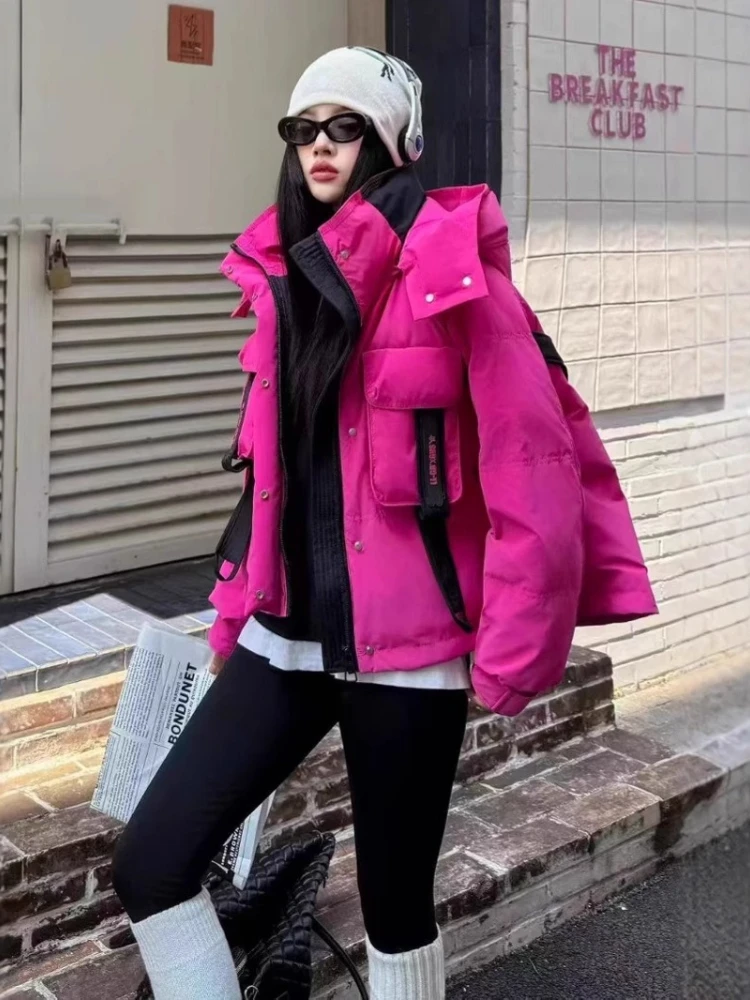 Groene korte donsjas vrouwelijke winter nieuwe mode buiten witte eendendons jas casual losse verdikte kleding dames