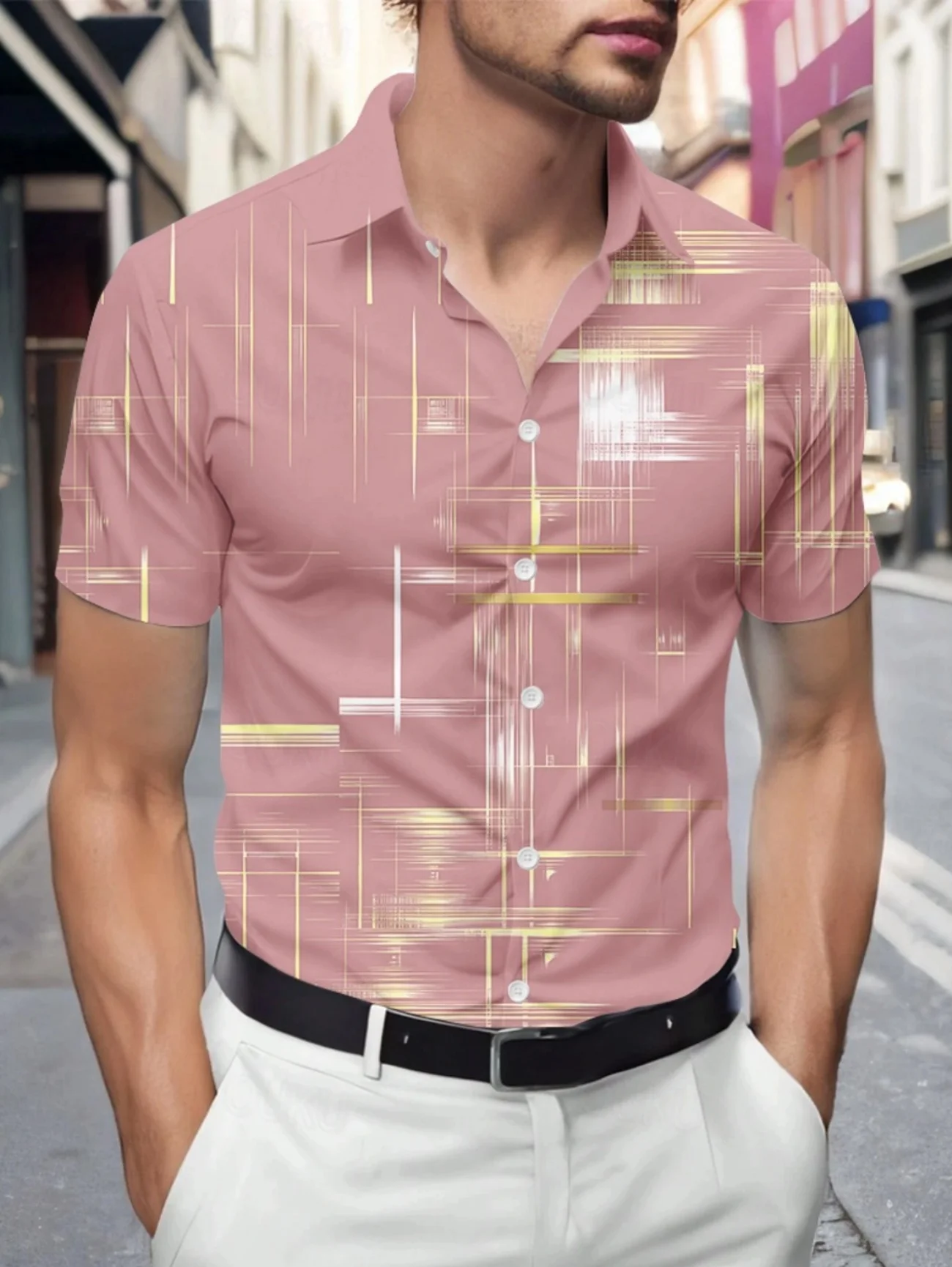 

Men's Geometric Plaid Button Shirt Casual Fashion Outdoor Vacation Street Trend Shirt 3D Printed Short Sleeve Shirt
