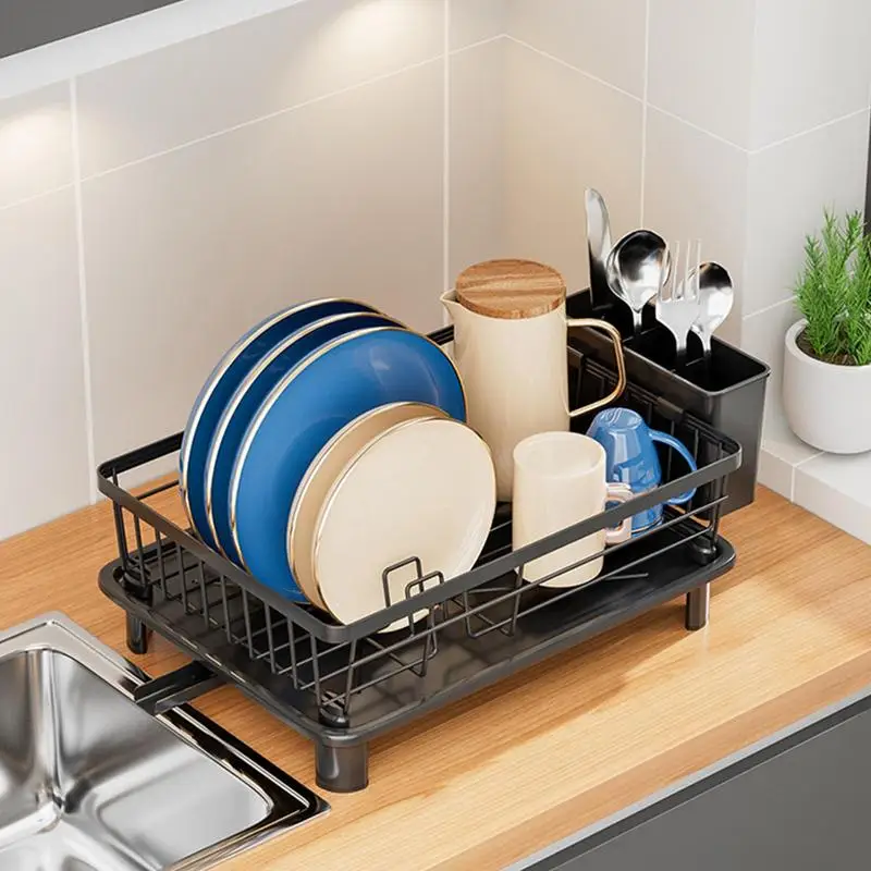 Dish Drying Rack Space-Saving Dish Rack Large Capacity Dish Rack With Removable Drainboard Cutlery Cup Holders And For Sink