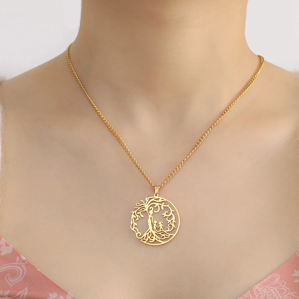 Dawapara Tree of Life Necklace Mom Family Tree Necklace Protection Amulet Stainless Steel Jewelry Gifts for Mom