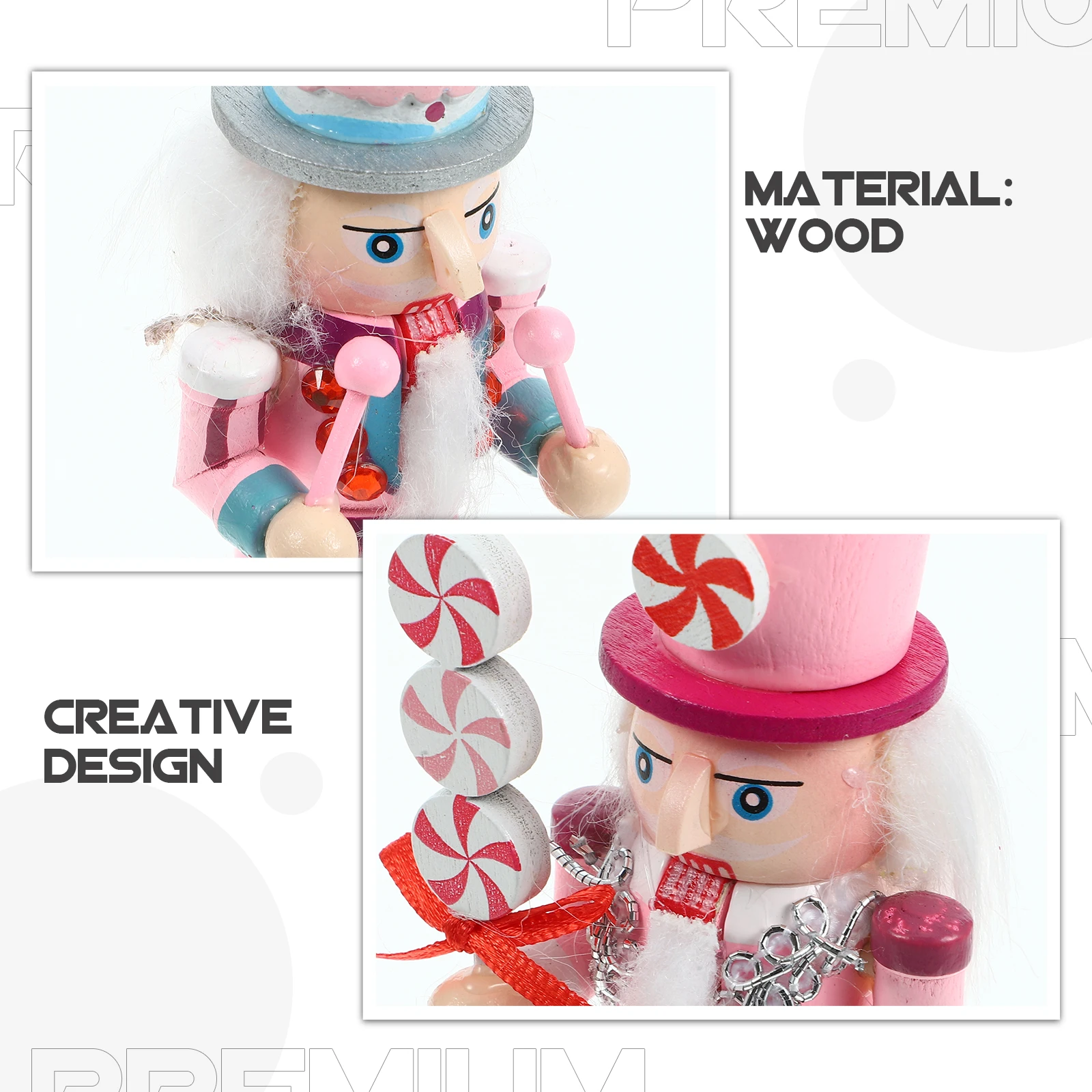 

3 Pcs Pink Candy Color Nutcracker Ornaments 13CM Wooden Figures Christmas Decor Gifts Small Nutcrackers Holiday Walnuts