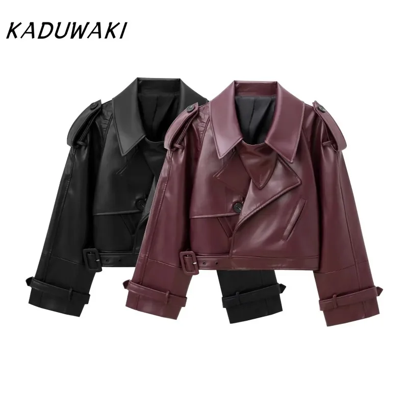

KADUWAKI European/American Style New Style Fashionable Versatile Solid Color Long Sleeved Motorcycle Short Jacket Leather Jacket