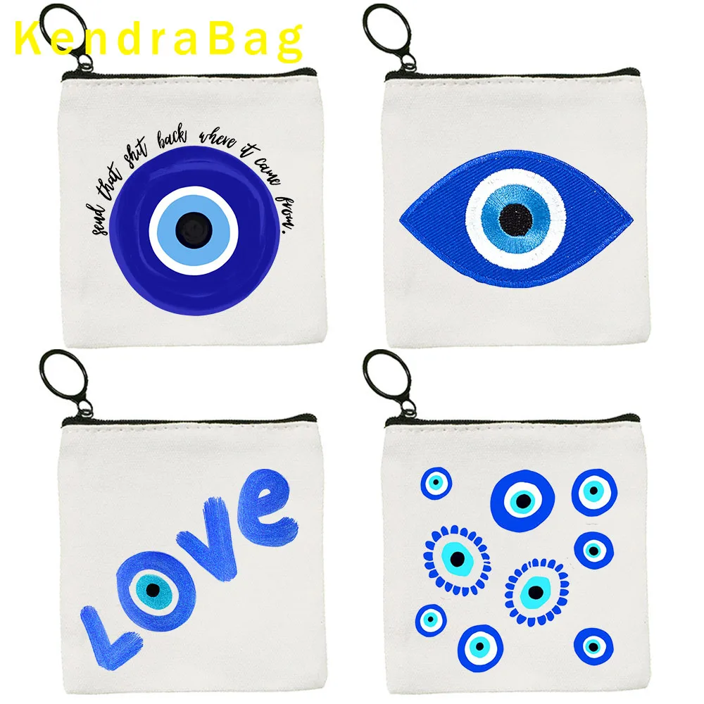 Colorful Evil Eyes Stylish Amulet Blue Nazar Greek Evil Eye Key Coin Purse Canvas Bag Pouch Cotton Bags Wallet Zipper Cute Gifts