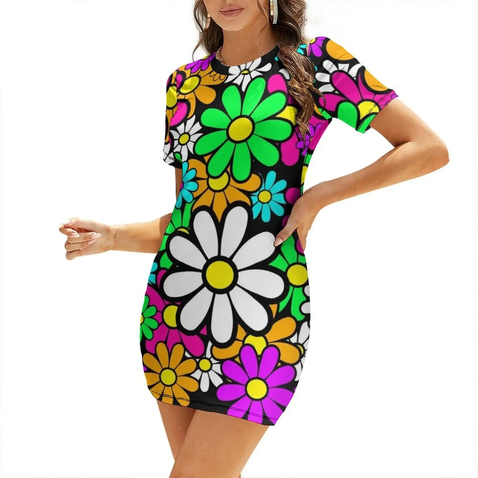 

Retro Happy Daisy Daisies Flowers Happy Flowers Pattern Short-Sleeved Dress dress for women 2025 Dress