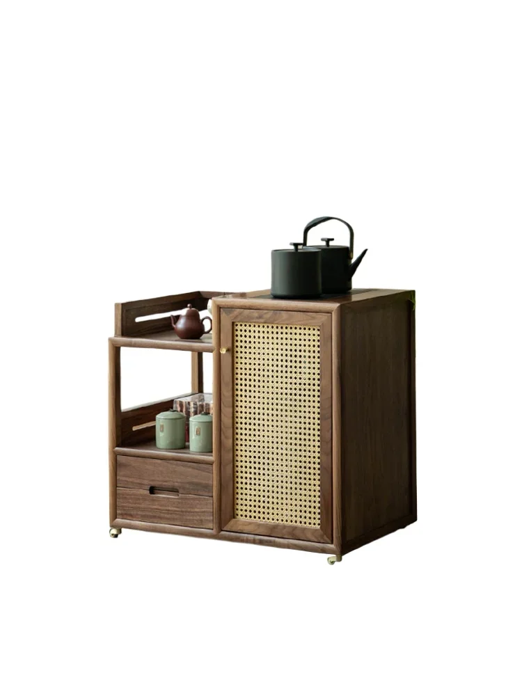 Solid wood mobile tea cabinet kettle integrated side rack household Song tea cart mobile tea table