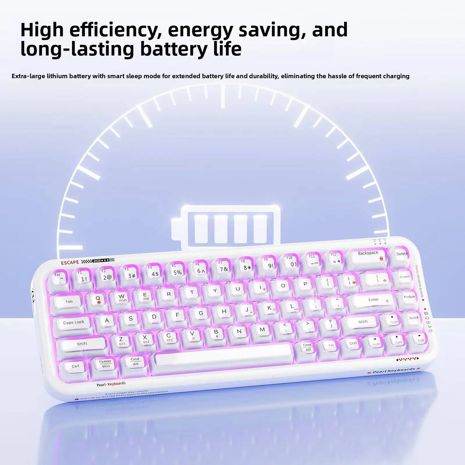 

68-KeyBluetooth+2.4Ghz + Wried Rechargeable Gaming Keyboard Tri-Mode Translucent RGB Backlit Keyboard For Laptop Desktop Tablet