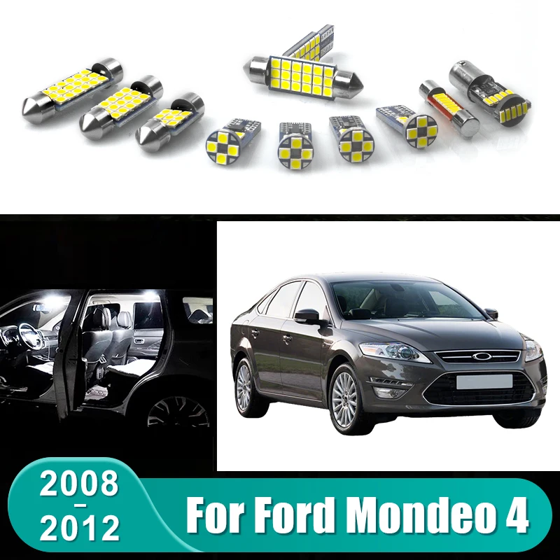 Für Ford Mondeo 4 MK4 2008 2009 2010 2011 2012 11-teiliges Auto-LED-Lampen-Set Leselampen Kofferraum Schminkspiegel Beleuchtung Zubehör