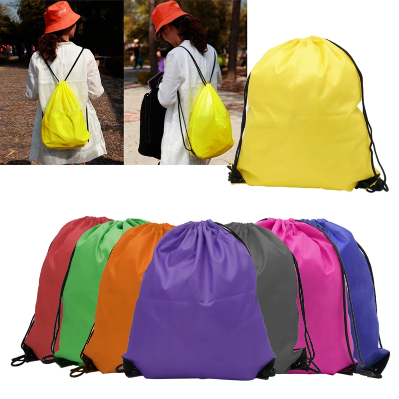 H55A Waterproof Drawstring Backpack Bag PU Leather Women Sport Gym Sack Cinch Bags