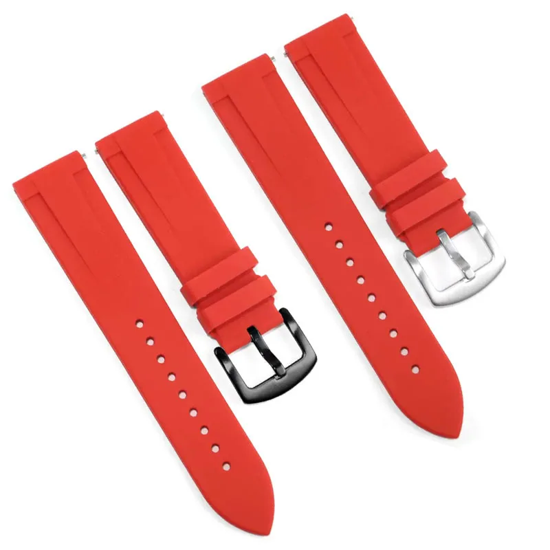 20 мм 22 мм быстросъемный резиновый ремешок для часов серебристо-черный ремешок для часов с пряжкой для универсального силиконового браслета для часов