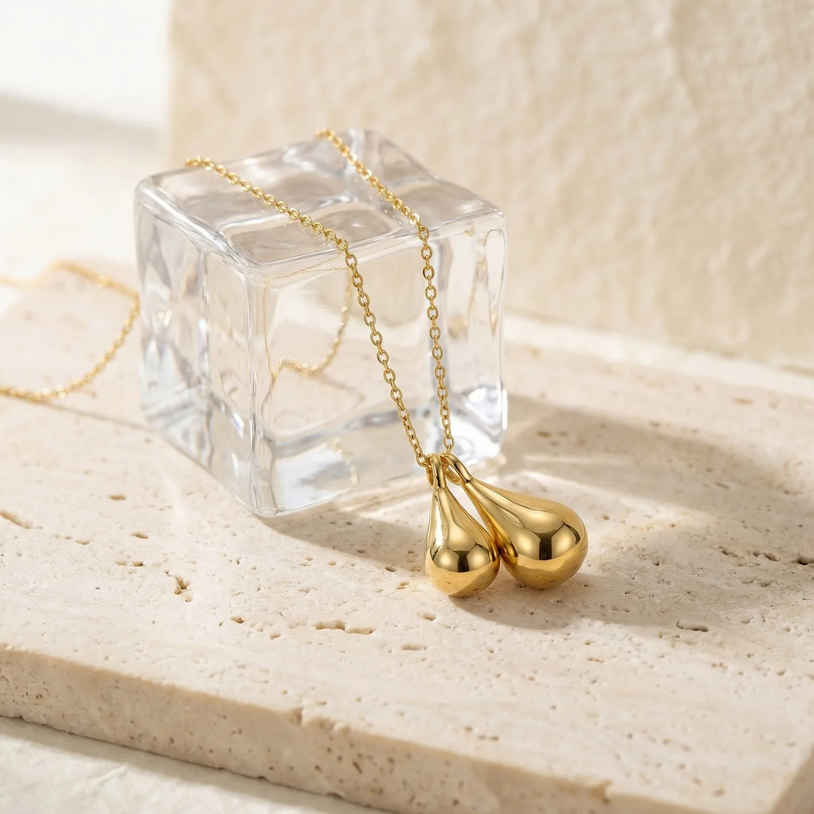 

Long Chain Double Water Droplet Pendant Necklace for Women, Korean Fashion Jewelry Accessory