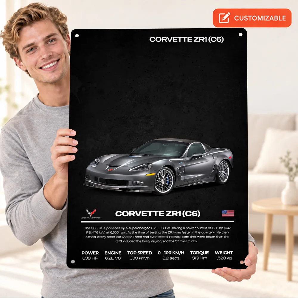 American Corvette ZR1 C6 Car Textured Metal Poster Customized Aluminum Sign Technical Graphic Design Wall Art For Home Garage