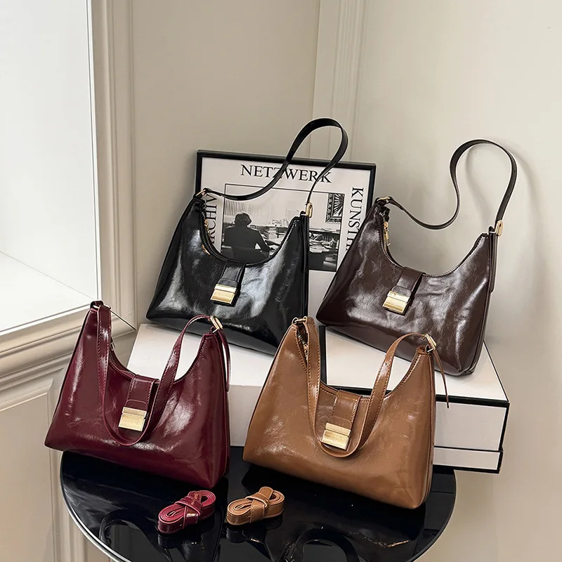 

Просторная винтажная сумка подмышки 2025 года, нишевая сумка через плечо для женщин, роскошная сумка-тоут с верхней ручкой, модная пригородная сумка через плечо