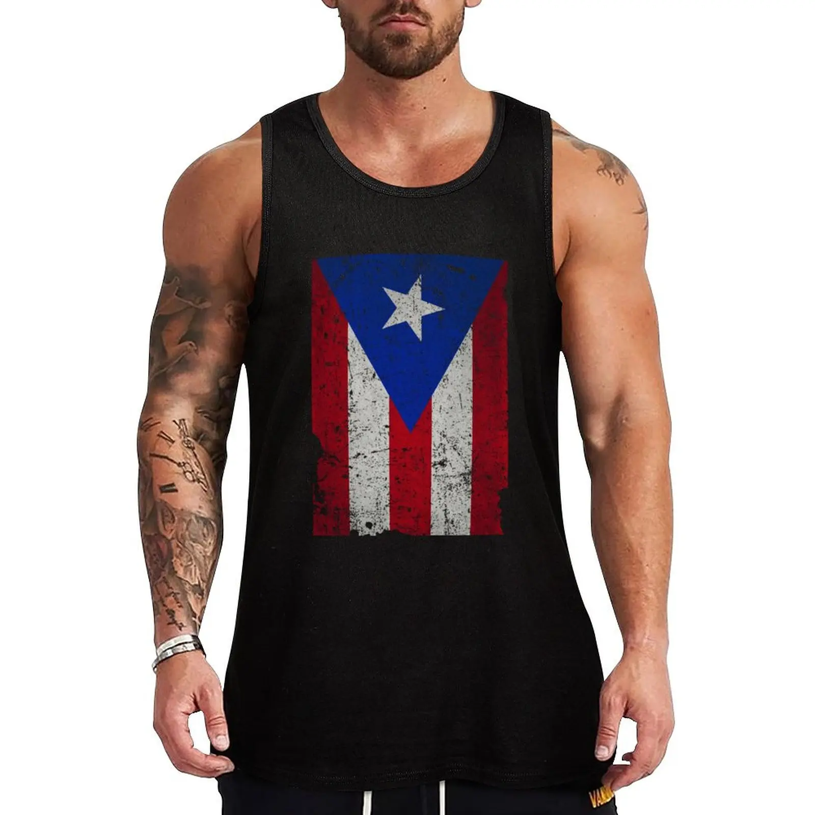 Puerto rico flag Distressed Tank Top Body man Sleeveless top Men\'s sleeveless gym shirts