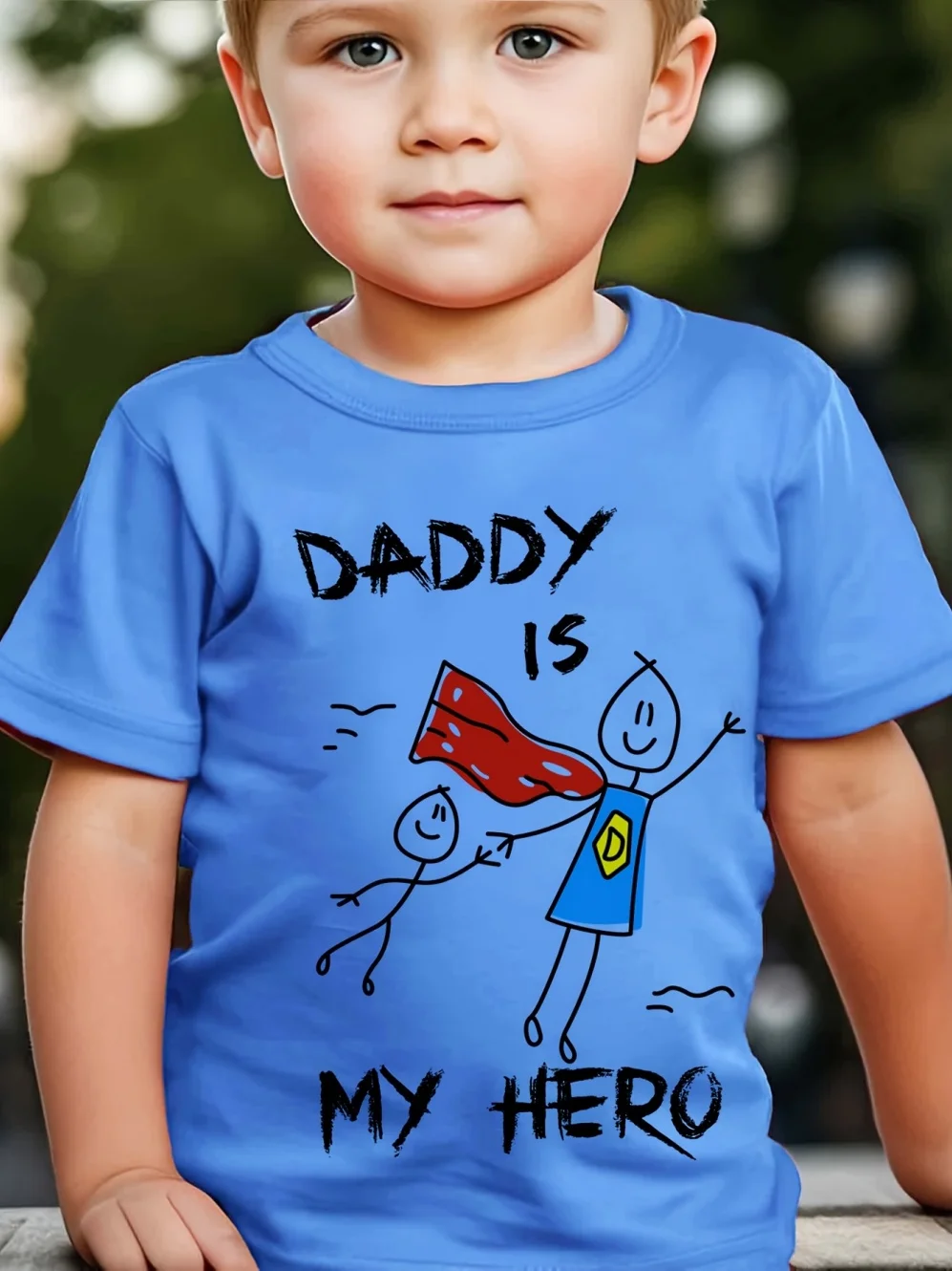 Children's Clothing Cartoon Print Saying Daddy Is My Hero Cute and Comfortable Everyday Outdoor Father's Day 2026 Kids Clothes