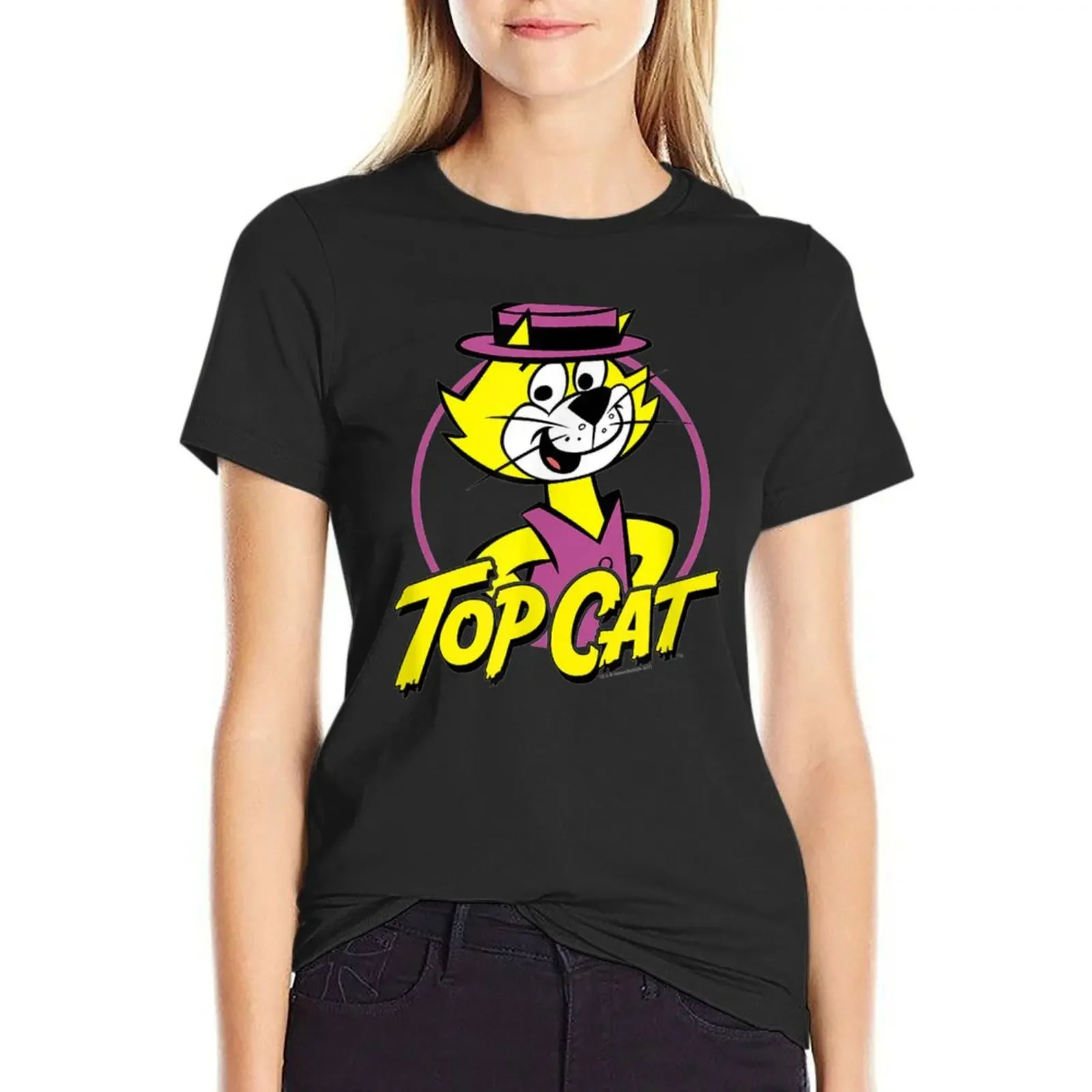 

Top Cat Top Circle T-shirt funny animal print shirt for girls workout shirts for Women loose fit