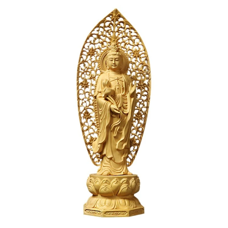 LTT boxwood carving craft Guanyin Shakyamuni Buddha ornament back screen Western Three Saints