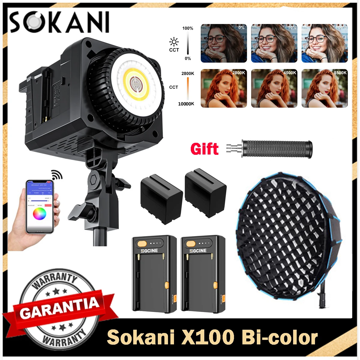 Sokani X100 Bi-color LED Video Light 100W APP Control Bowens Mount Standard Kit for Photography Video Recording Outdoor Shooting